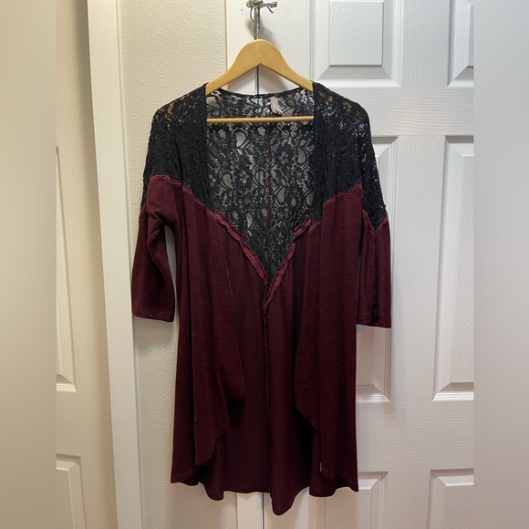 Burgundy/Black Lace Cardigan - Picture 2 of 5
